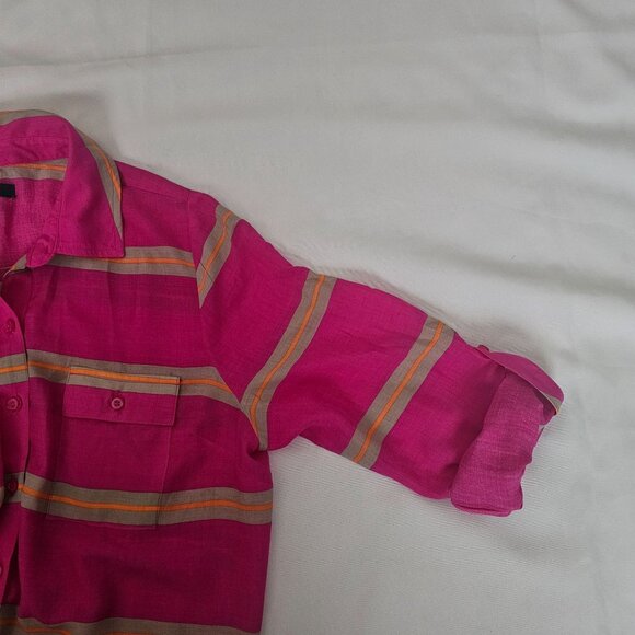 Old Navy Pink Stripe Chest Pockets Button Front Long Sleeve Shirt Women's Medium - Picture 5 of 16